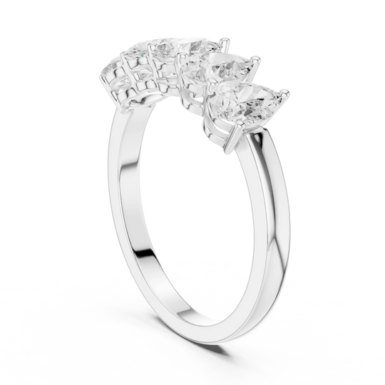 Three-quarter-view: Pear Diamond Ring with Prong Setting in 14k White Gold - Lab Grown - Driona Jewels