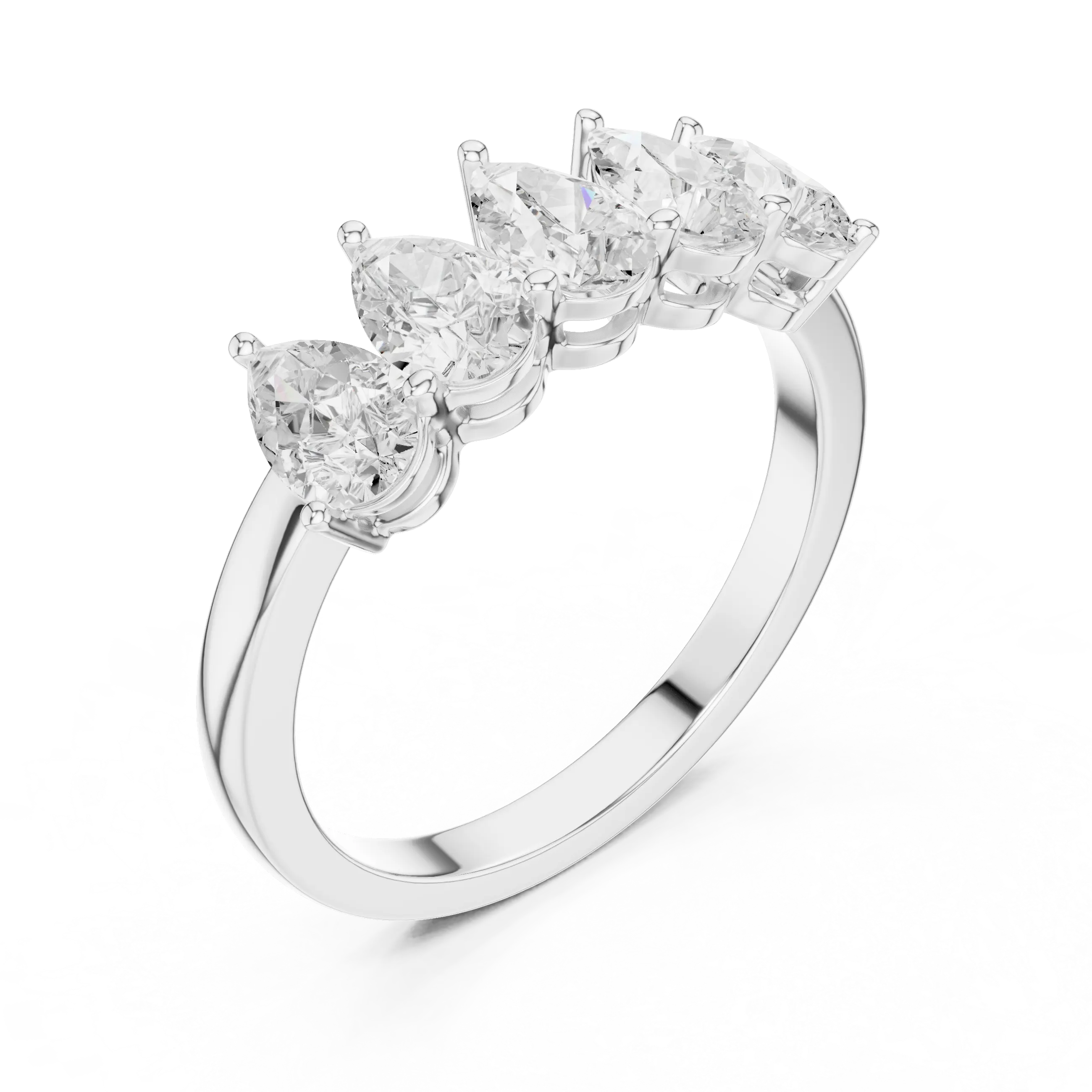 Three-quarter-view: Pear Diamond Ring with Prong Setting in 14k White Gold - Lab Grown - Driona Jewels