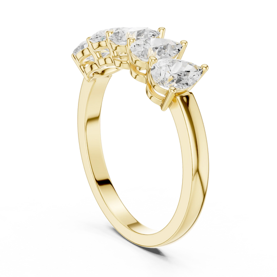Three-quarter view: Pear Diamond Ring with Prong Setting in 14k Yellow Gold - Lab Grown - Driona Jewels