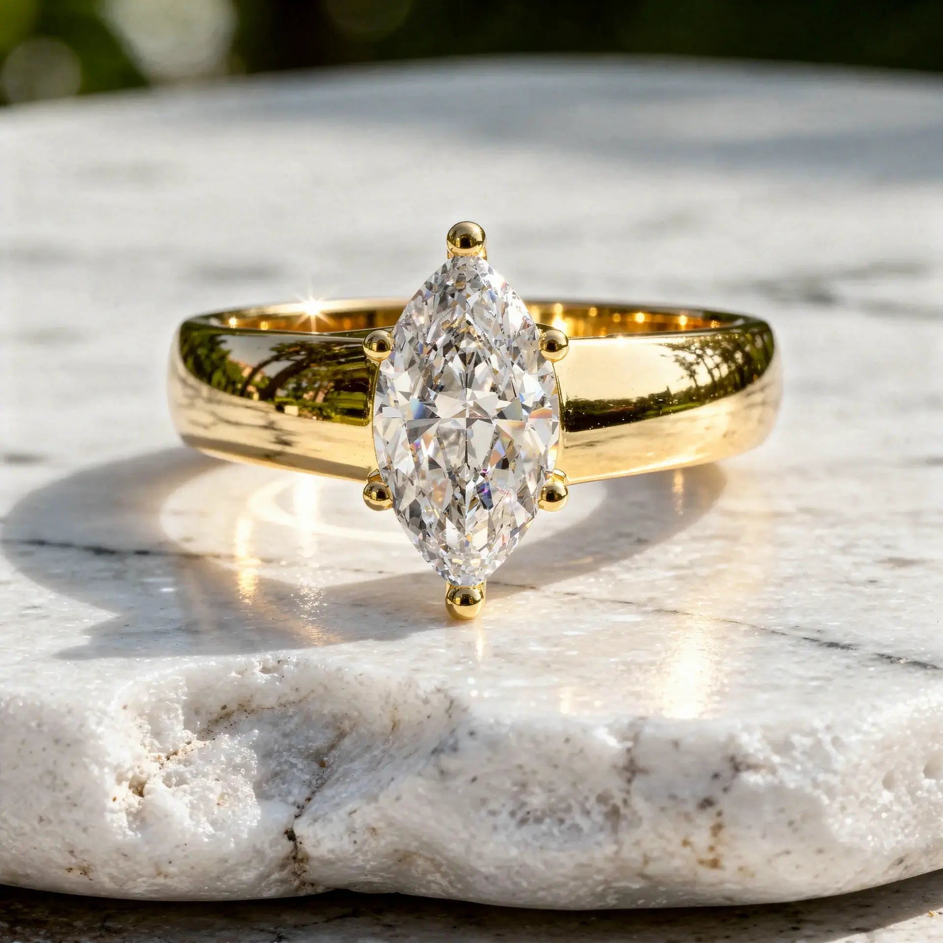 Front-view: Pear Cut Diamond Ring with Solitaire Setting in 14k Yellow Gold - Lab Grown - Driona Jewels