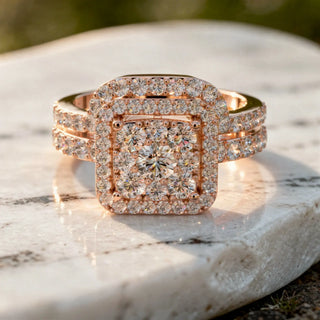 Close-up: Princess Diamond Ring with Halo Setting in 14k Rose Gold - Lab Grown - Driona Jewels