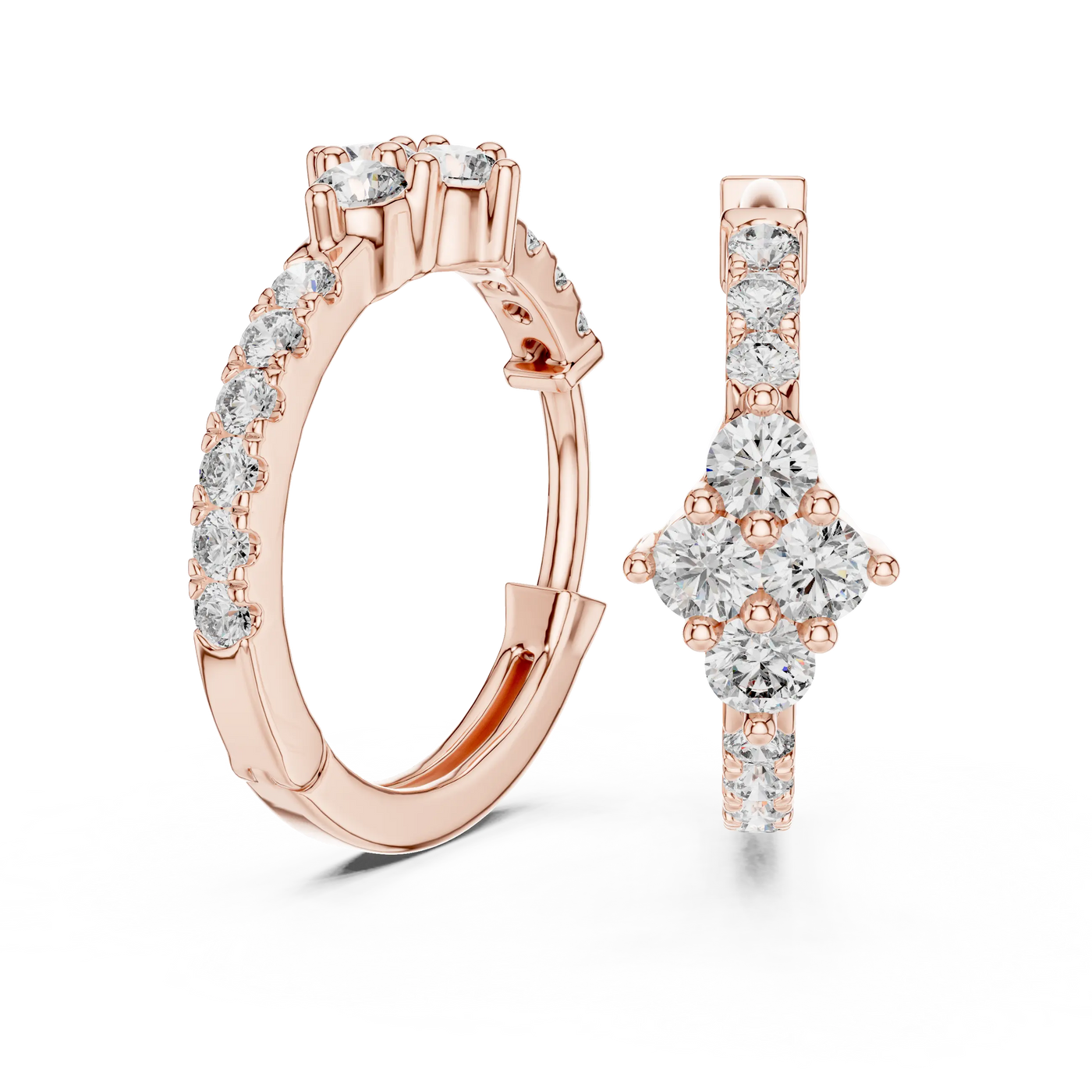 Pair-shot: Princess Cut Diamond Ring with Halo Setting in 14k Rose Gold - Lab Grown - Driona Jewels