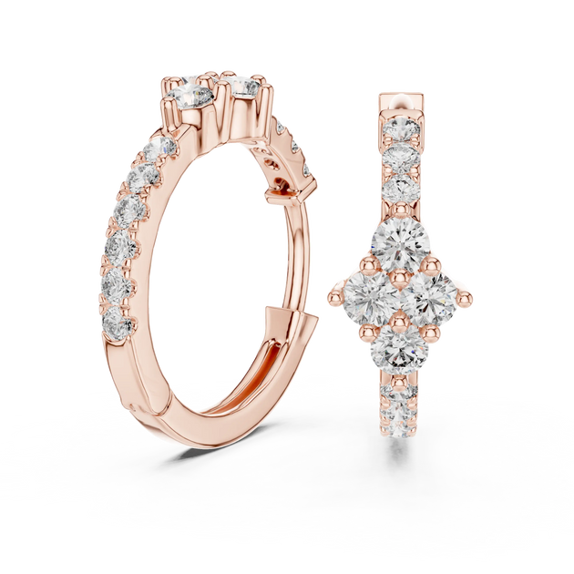 Pair-shot: Princess Cut Diamond Ring with Halo Setting in 14k Rose Gold - Lab Grown - Driona Jewels