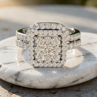 Front-view: Princess Diamond Ring with Halo Setting in 14k White Gold - Lab Grown - Driona Jewels