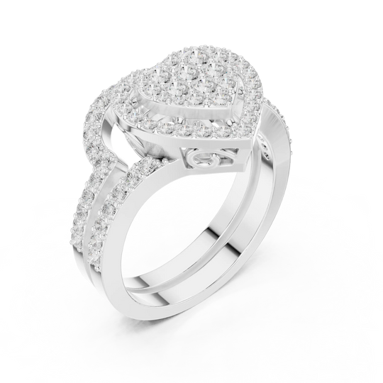 Three-quarter-view: Princess Cut Diamond Ring with Halo Setting in 14k White Gold - Lab Grown - Driona Jewels