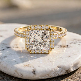 Front-view: Princess Diamond Ring with Halo Setting in 14k Yellow Gold - Lab Grown - Driona Jewels