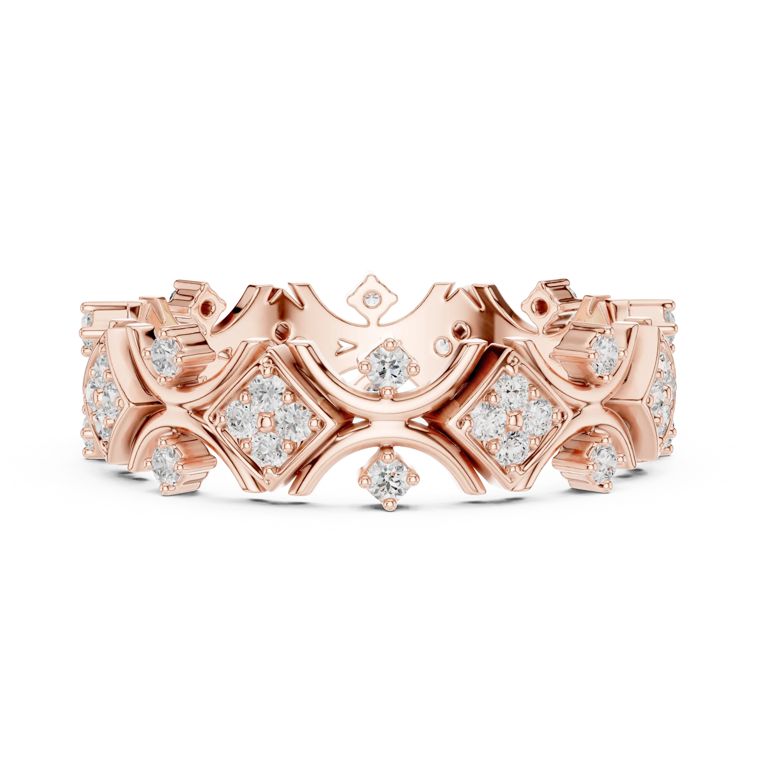 Front-view: Princess Cut Diamond Ring with Pave Setting in 14k Rose Gold - Lab Grown - Driona Jewels