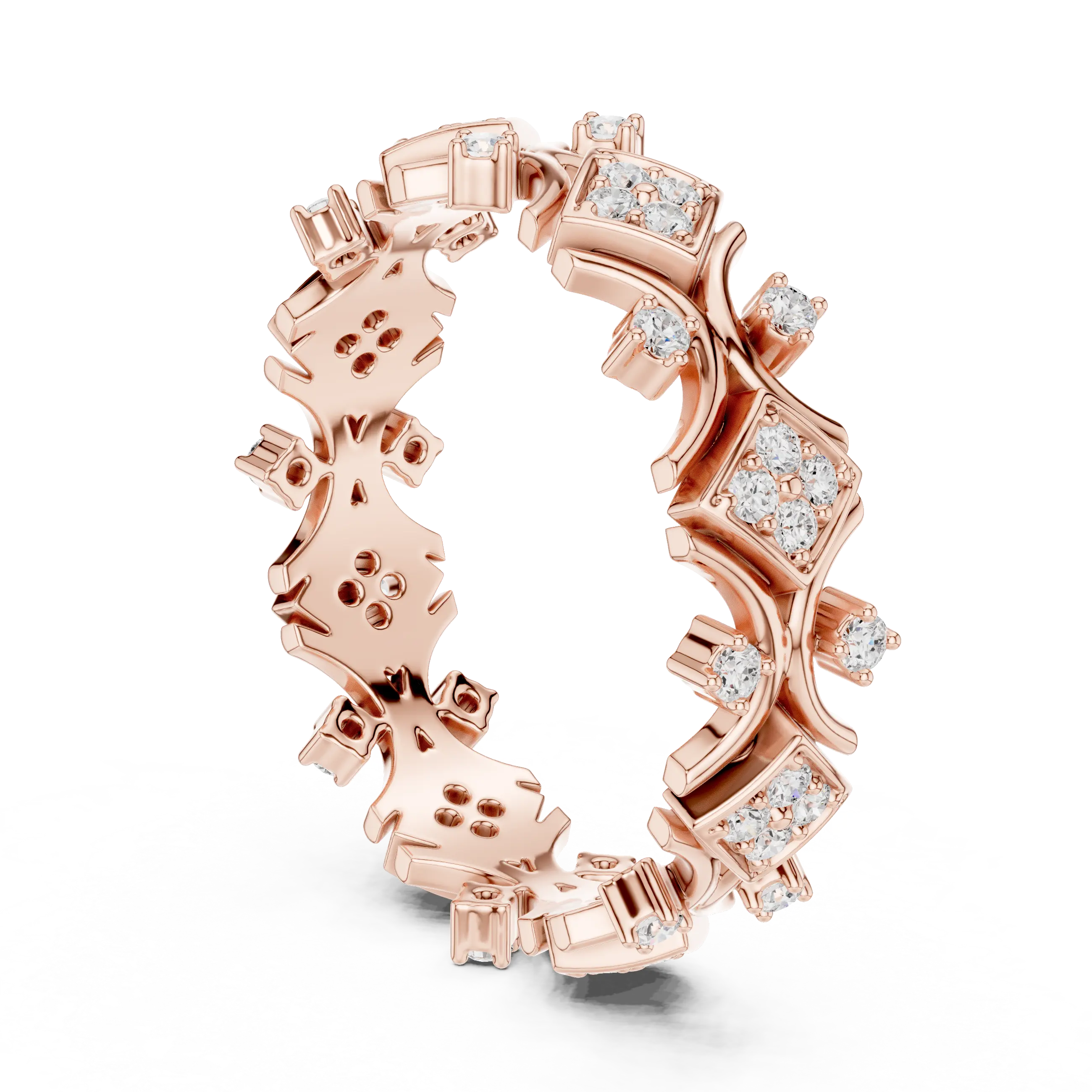 Three-quarter-view: Princess Cut Diamond Ring with Pave Setting in 14k Rose Gold - Lab Grown - Driona Jewels