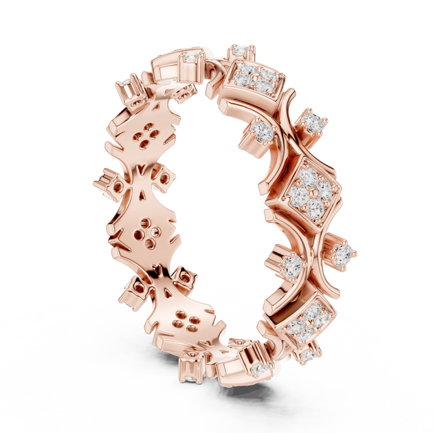 Three-quarter-view: Princess Cut Diamond Ring with Pave Setting in 14k Rose Gold - Lab Grown - Driona Jewels