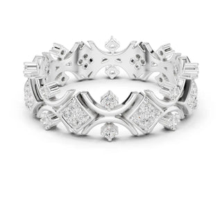 Band Detail: Princess Cut Diamond Ring with Pave Setting in 14k White Gold - Lab Grown - Driona Jewels