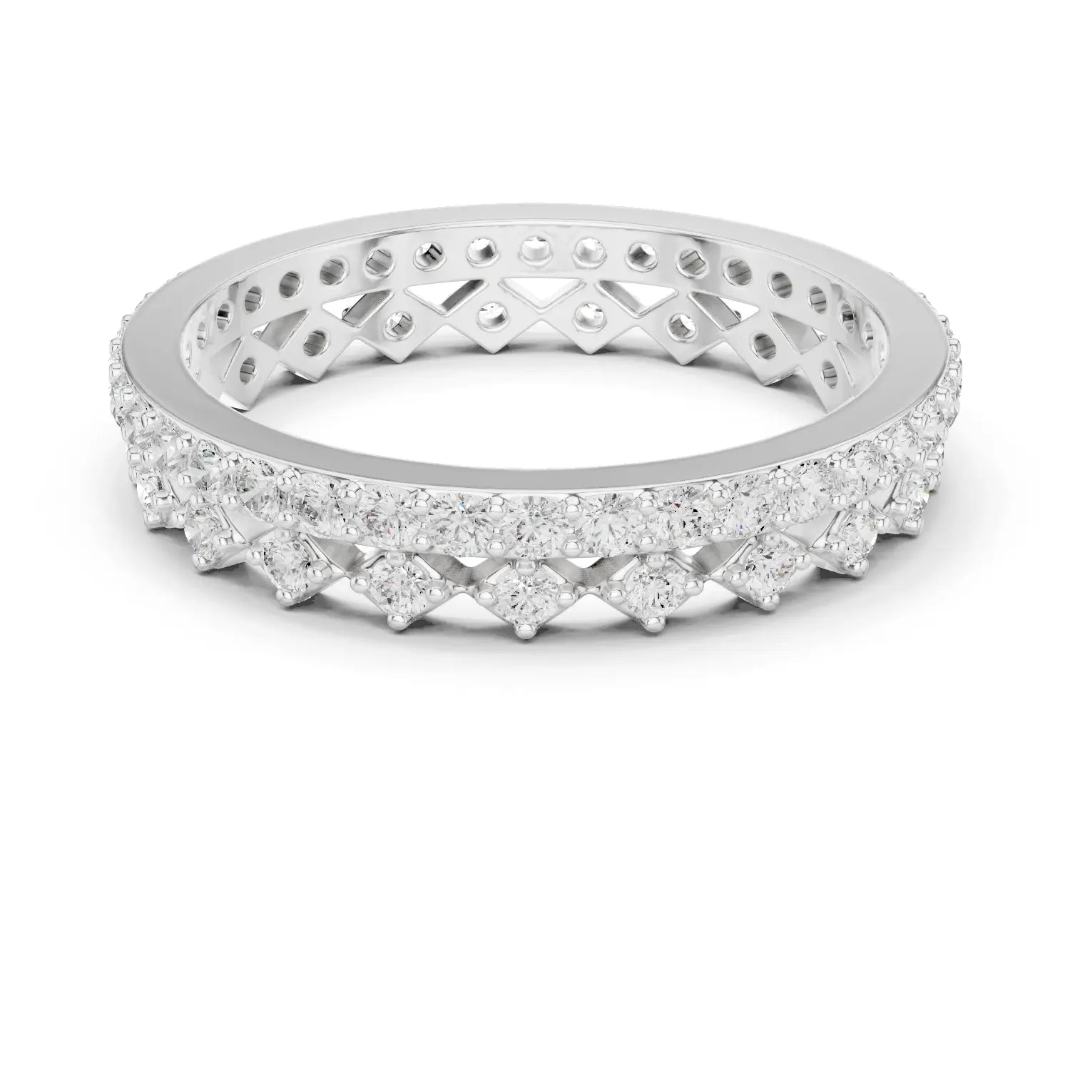 Band Detail: Princess Diamond Ring with Pave Setting in 14k White Gold - Lab Grown - Driona Jewels
