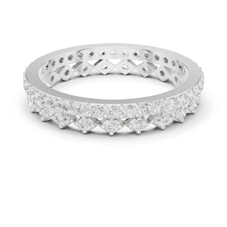 Band Detail: Princess Diamond Ring with Pave Setting in 14k White Gold - Lab Grown - Driona Jewels