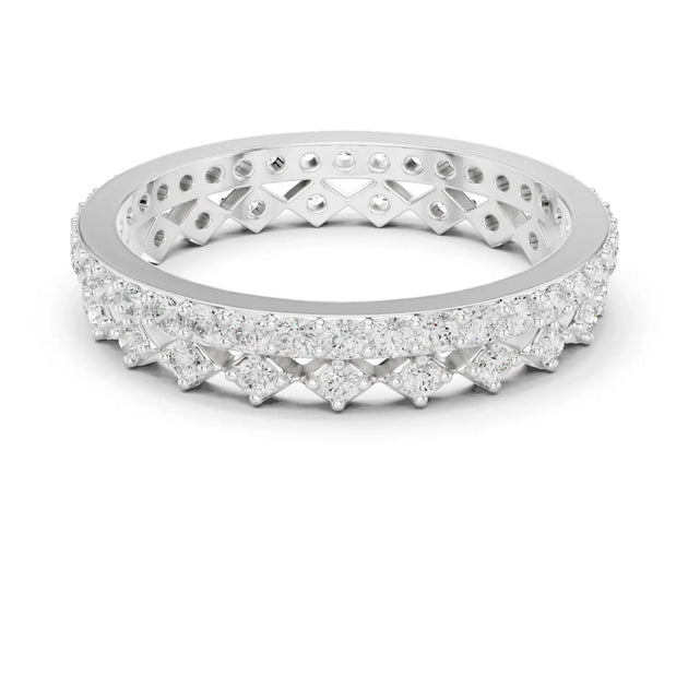 Band Detail: Princess Diamond Ring with Pave Setting in 14k White Gold - Lab Grown - Driona Jewels