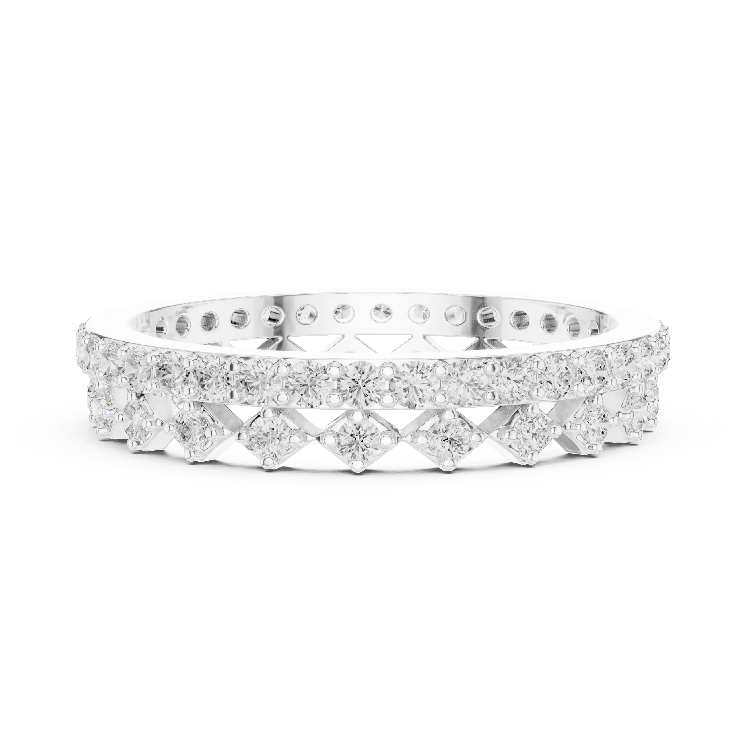 Front View: Princess Cut Diamond Ring with Pave Setting in 14k White Gold - Lab Grown - Driona Jewels