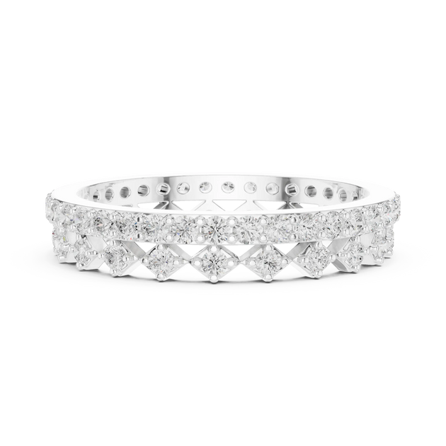 Front View: Princess Cut Diamond Ring with Pave Setting in 14k White Gold - Lab Grown - Driona Jewels