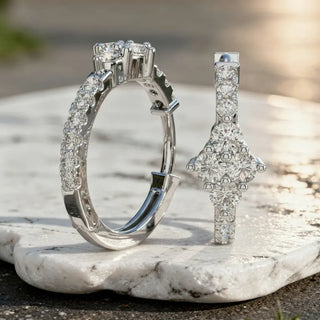 Pair-Shot: Princess Cut Diamond Engagement Ring with Pave Setting in 14k White Gold - Lab Grown - Driona Jewels