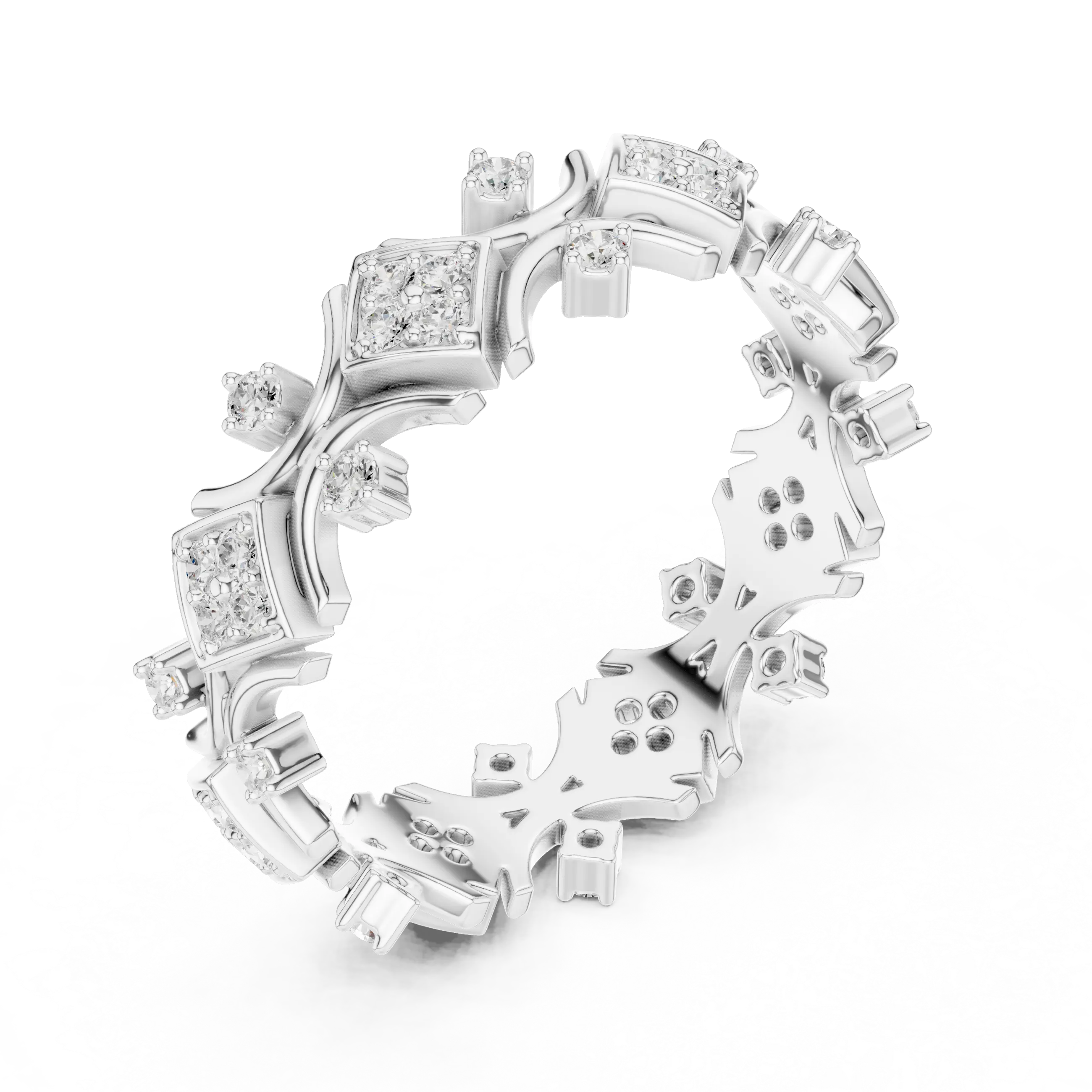 Three-quarter-view: Princess Cut Diamond Ring with Pave Setting in 14k White Gold - Lab Grown - Driona Jewels