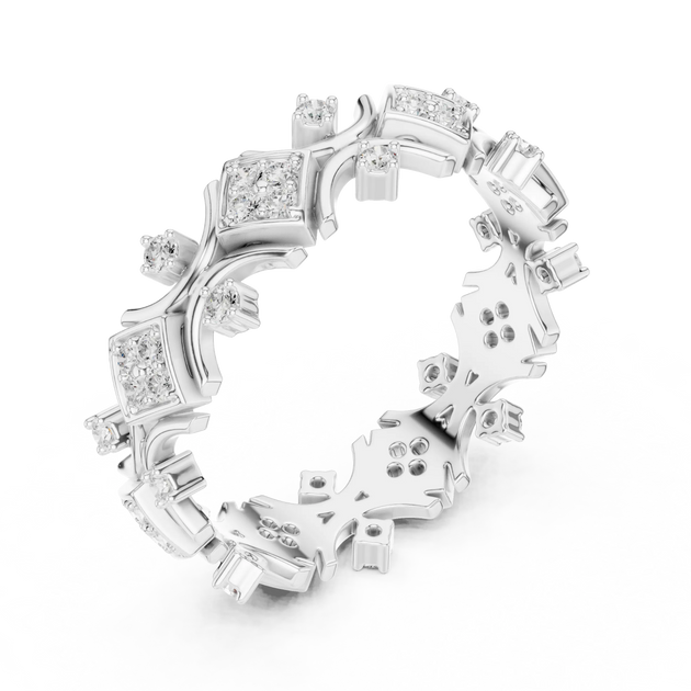 Three-quarter-view: Princess Cut Diamond Ring with Pave Setting in 14k White Gold - Lab Grown - Driona Jewels