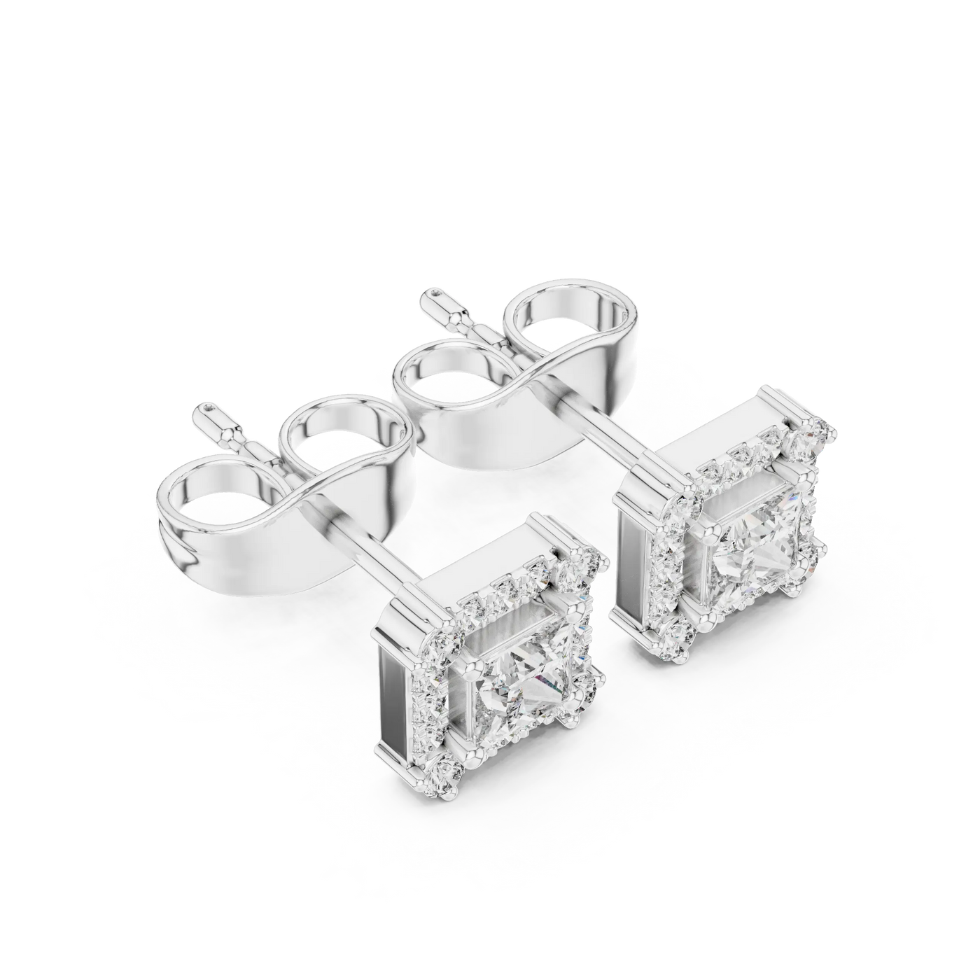 Three-quarter View: Princess Cut Diamond Ring with Pave Setting in 14k White Gold - Lab Grown - Driona Jewels