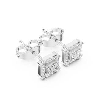 Three-quarter View: Princess Cut Diamond Ring with Pave Setting in 14k White Gold - Lab Grown - Driona Jewels
