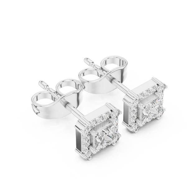 Three-quarter View: Princess Cut Diamond Ring with Pave Setting in 14k White Gold - Lab Grown - Driona Jewels