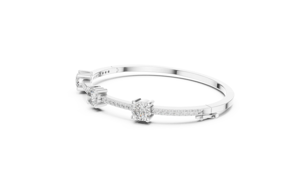 Three-quarter-view: Princess Cut Diamond Ring with Pave Setting in 14k White Gold - Lab Grown - Driona Jewels