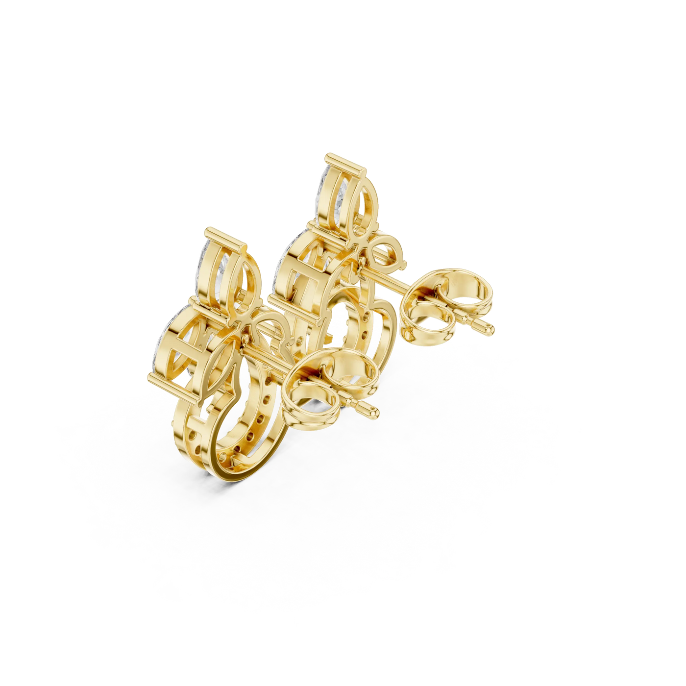 Three-quarter View: Princess Cut Diamond Ring with Pave Setting in 14k Yellow Gold - Lab Grown - Driona Jewels