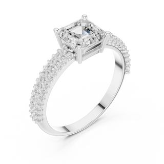 Angle view: Princess Diamond Ring with Prong and Pavé Setting in 14K White Gold – Lab Grown – Driona Jewels
