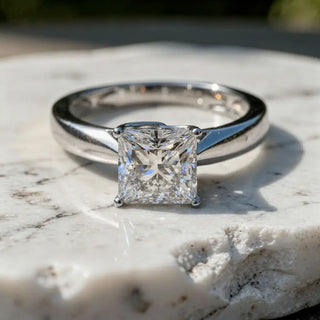 Front-view: Princess Diamond Ring with Solitaire Setting in 14k White Gold - Lab Grown - Driona Jewels