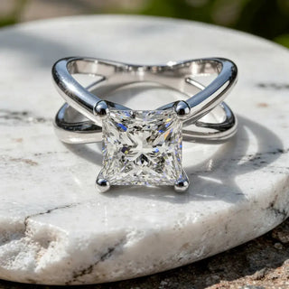 Front-view: Princess Diamond Ring with Solitaire Setting in 14k White Gold - Lab Grown - Driona Jewels
