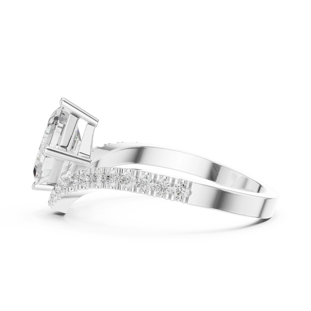 Dynamic angle of a: Radiant Diamond Ring with Prong and Channel Split Shank Setting in 14K White Gold – Lab Grown – Driona Jewels
