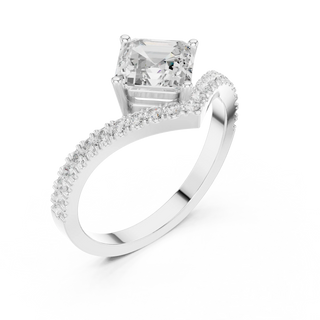 Angle view: Radiant Diamond Ring with Prong and Pave Setting in 14k White Gold – Lab Grown – Driona Jewels
