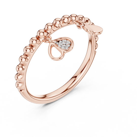Angle View: Round Brilliant Diamond Ring with Bead Setting in 14K Rose Gold – Lab Grown – Driona Jewels
