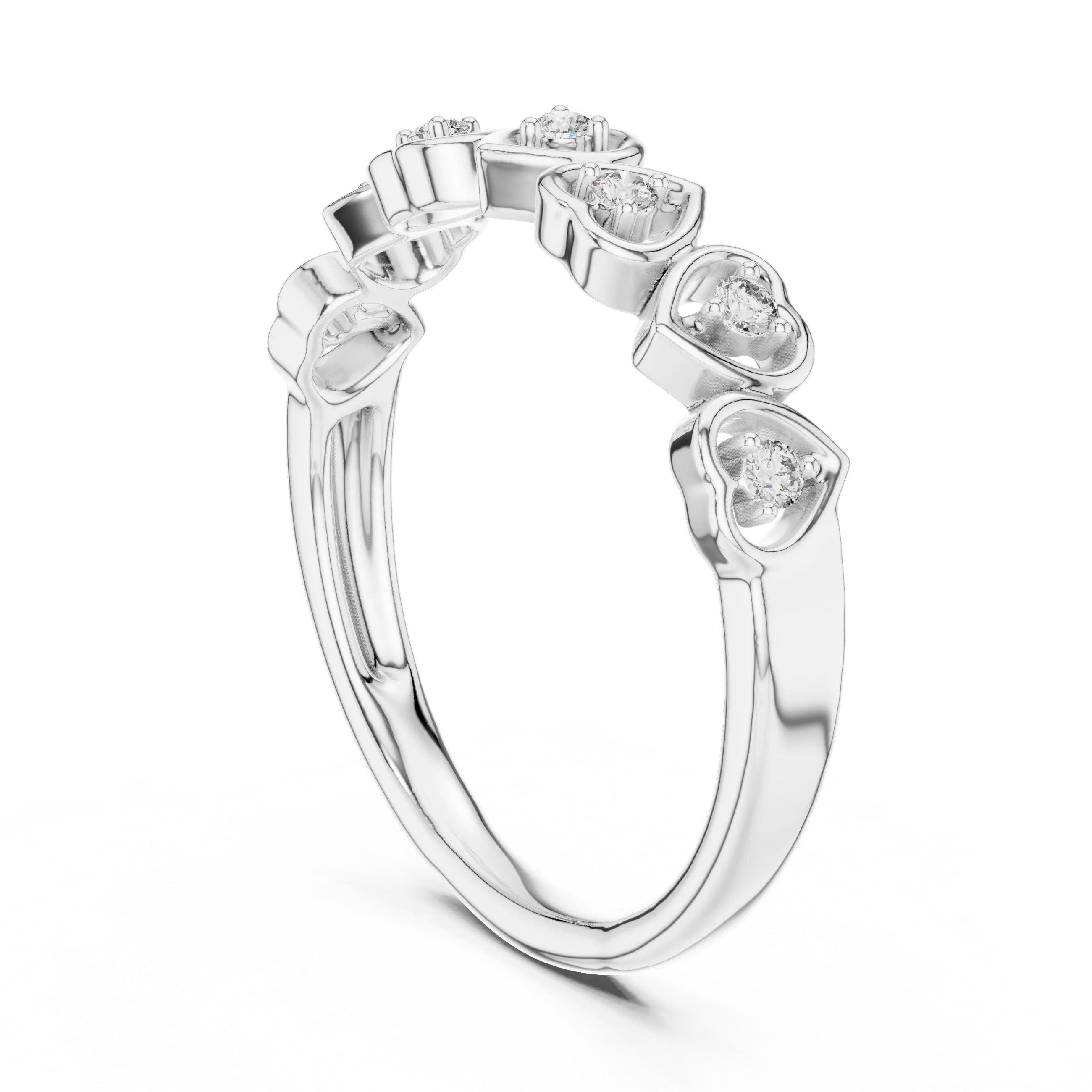 Elegant Angled View: Round Brilliant Diamond Ring with Heart-Shaped Prong Setting in 14K White Gold – Lab Grown – Driona Jewels
