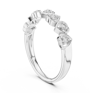 Elegant Angled View: Round Brilliant Diamond Ring with Heart-Shaped Prong Setting in 14K White Gold – Lab Grown – Driona Jewels
