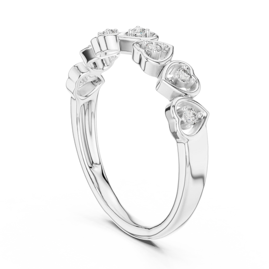 Elegant Angled View: Round Brilliant Diamond Ring with Heart-Shaped Prong Setting in 14K White Gold – Lab Grown – Driona Jewels
