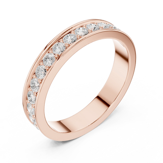 Angle view: Round Brilliant Diamond Ring with Bead Setting in Rose Gold – Lab Grown – Driona Jewels
