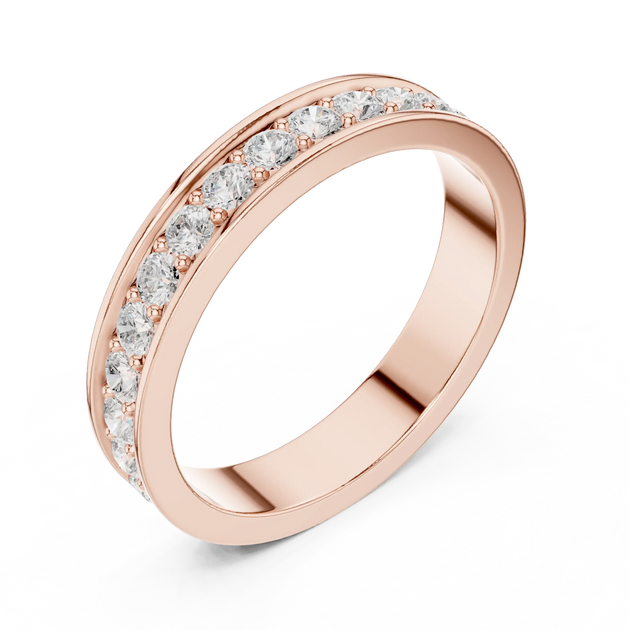 Angle view: Round Brilliant Diamond Ring with Bead Setting in Rose Gold – Lab Grown – Driona Jewels
