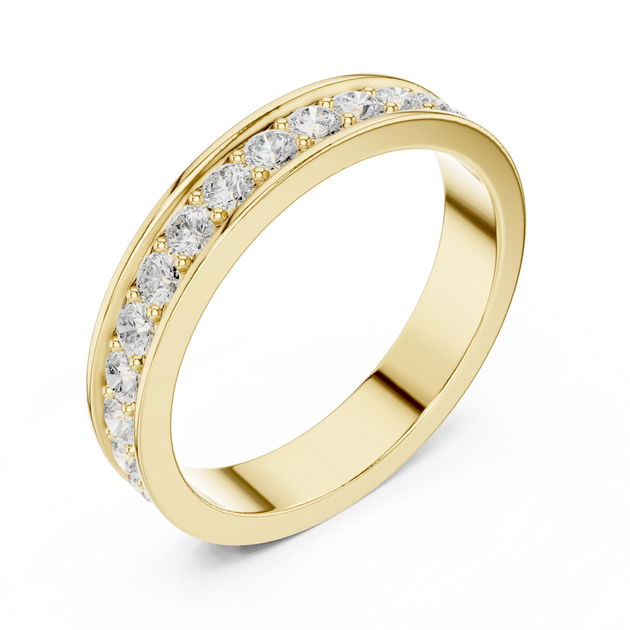 Angle view: Round Diamond Ring with Bead Setting in 18K Yellow Gold – Lab Grown – Driona Jewels
