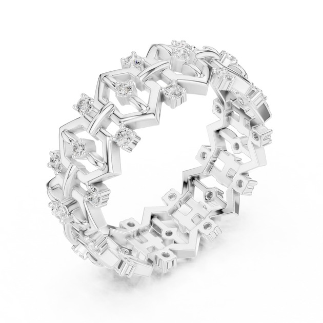 Three-quarter-view: Round Diamond Ring with Bezel Setting in 14k White Gold - Lab Grown - Driona Jewels