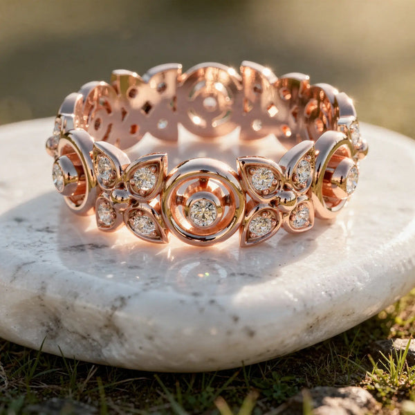Close-up: Round Diamond Ring with Bezel Setting in 14k Rose Gold - Lab Grown - Driona Jewels