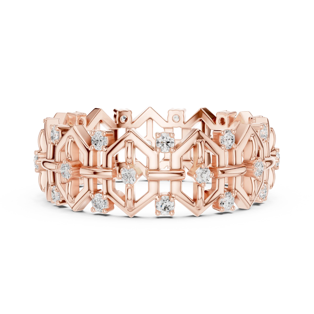 Front-view: Round Diamond Ring with Bezel Setting in 14k Rose Gold - Lab Grown - Driona Jewels