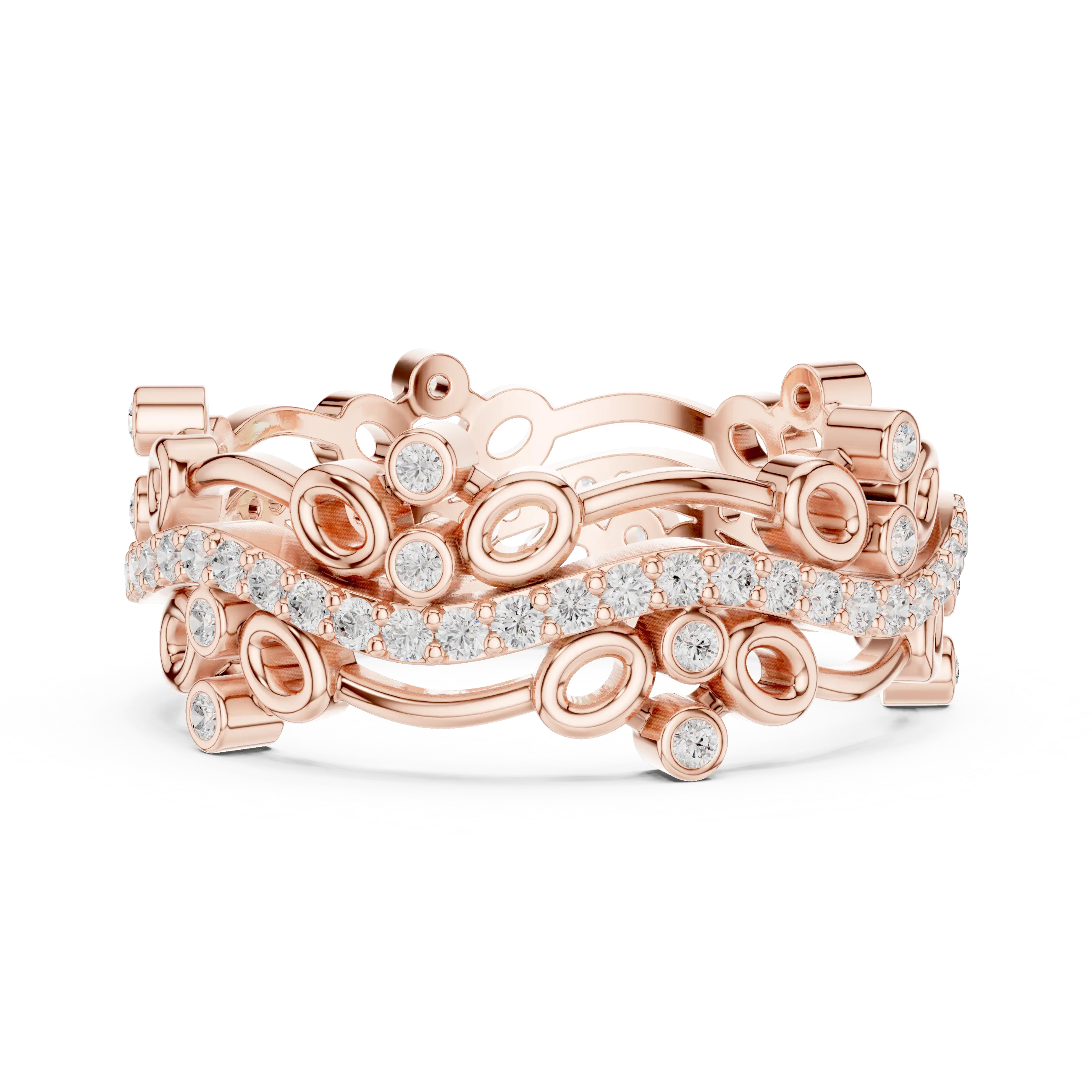 Front-View: Round Diamond Ring with Bezel Setting in 14k Rose Gold - Lab Grown - Driona Jewels