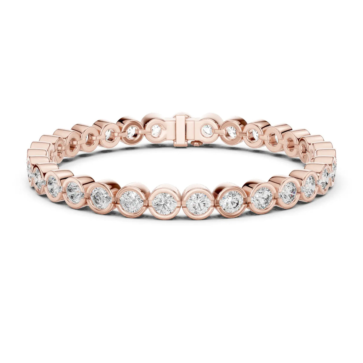 Front-view: Round Diamond Eternity Band with Bezel Setting in 14k Rose Gold - Lab Grown - Driona Jewels