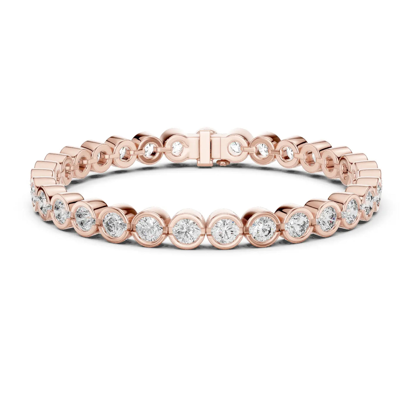 Front-view: Round Diamond Eternity Band with Bezel Setting in 14k Rose Gold - Lab Grown - Driona Jewels
