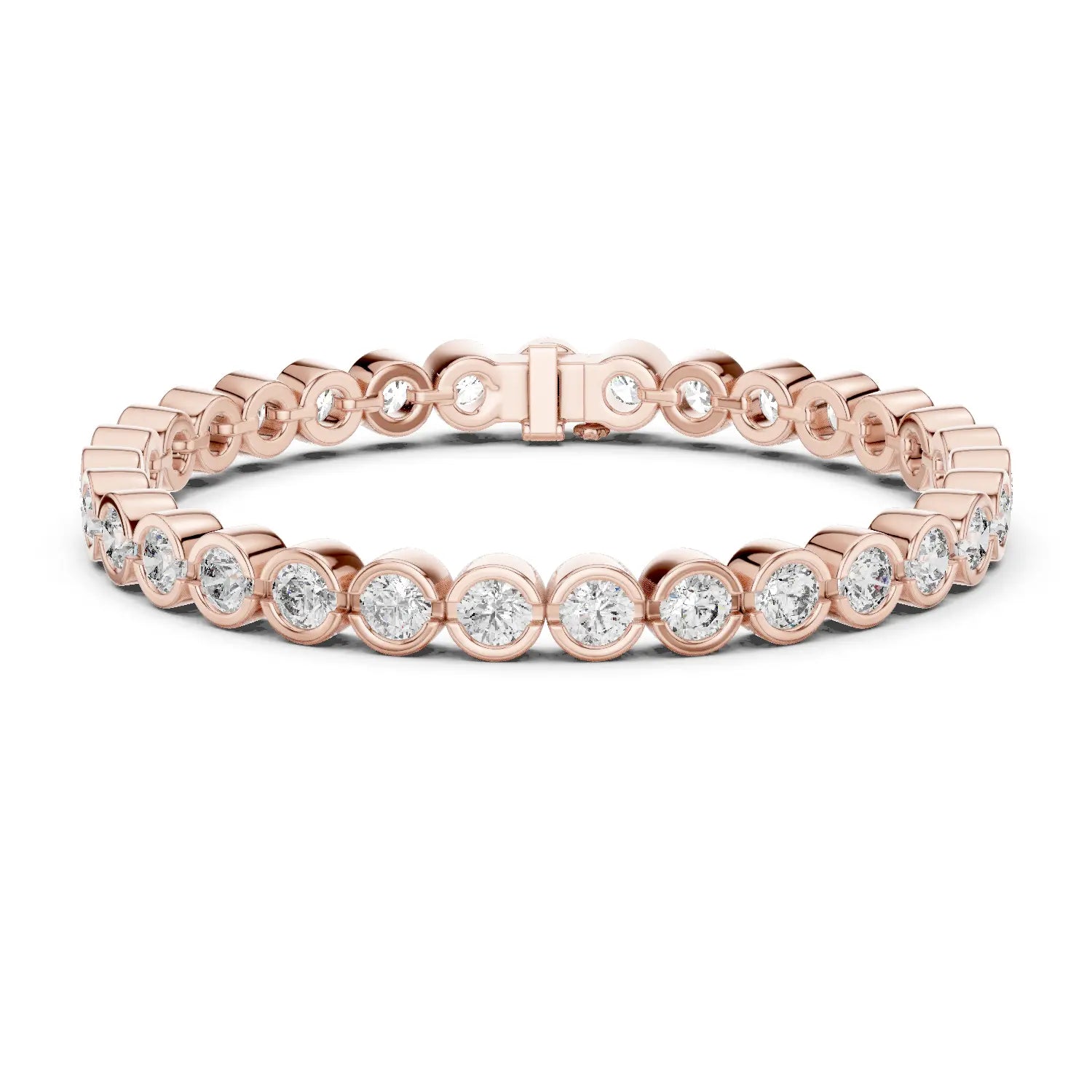 Front-view: Round Diamond Eternity Band with Bezel Setting in 14k Rose Gold - Lab Grown - Driona Jewels