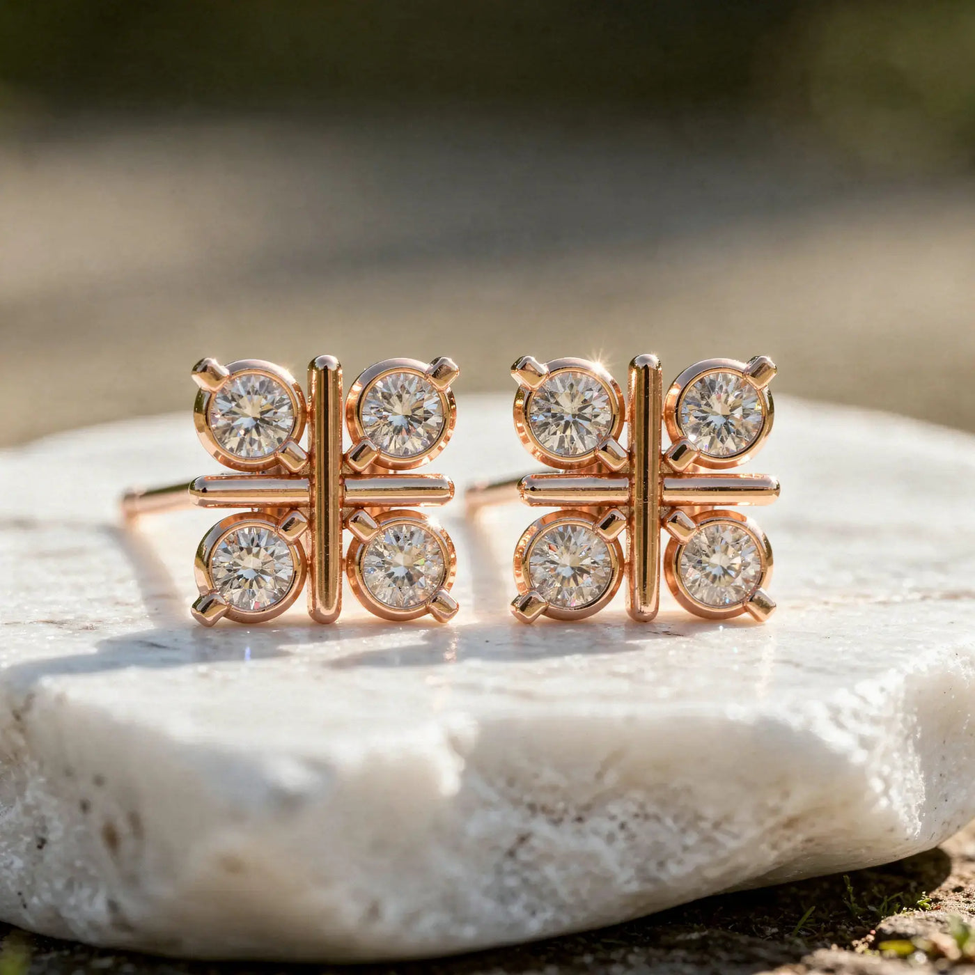 Pair-Shot: Round Diamond Ring with Bezel Setting in 14k Rose Gold - Lab Grown - Driona Jewels