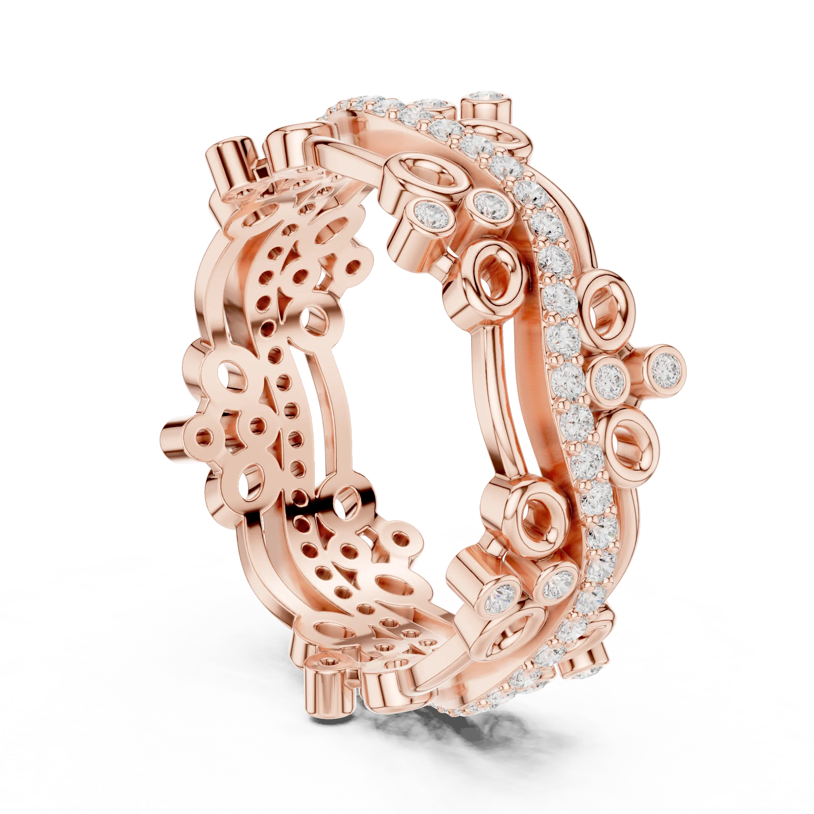 Three-quarter-view: Round Diamond Ring with Bezel Setting in 14k Rose Gold - Lab Grown - Driona Jewels