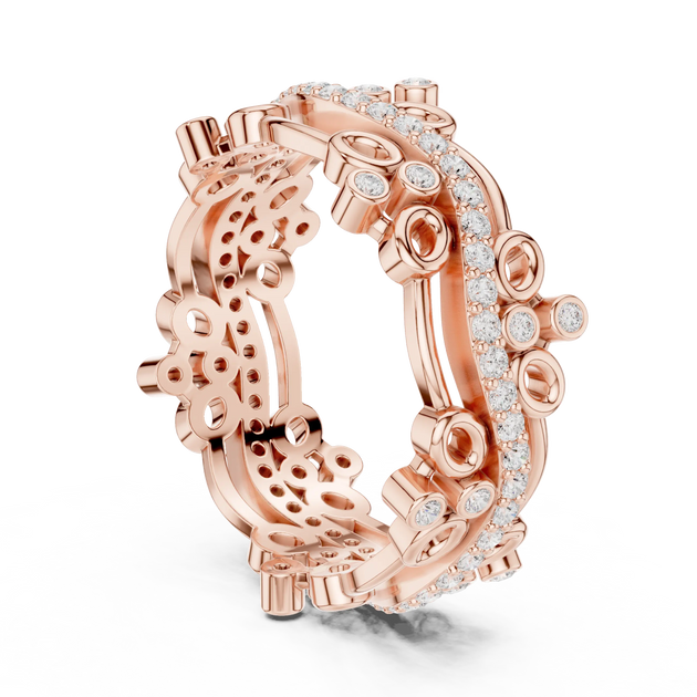 Three-quarter-view: Round Diamond Ring with Bezel Setting in 14k Rose Gold - Lab Grown - Driona Jewels