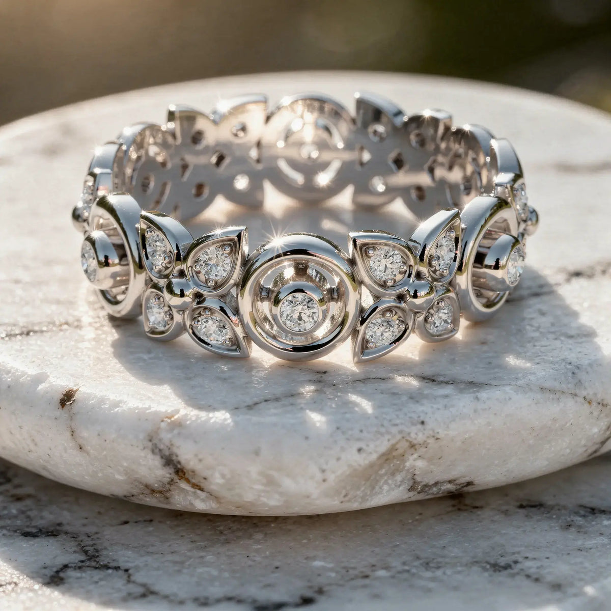 Close-up: Round Diamond Ring with Bezel Setting in 14k White Gold - Lab Grown - Driona Jewels